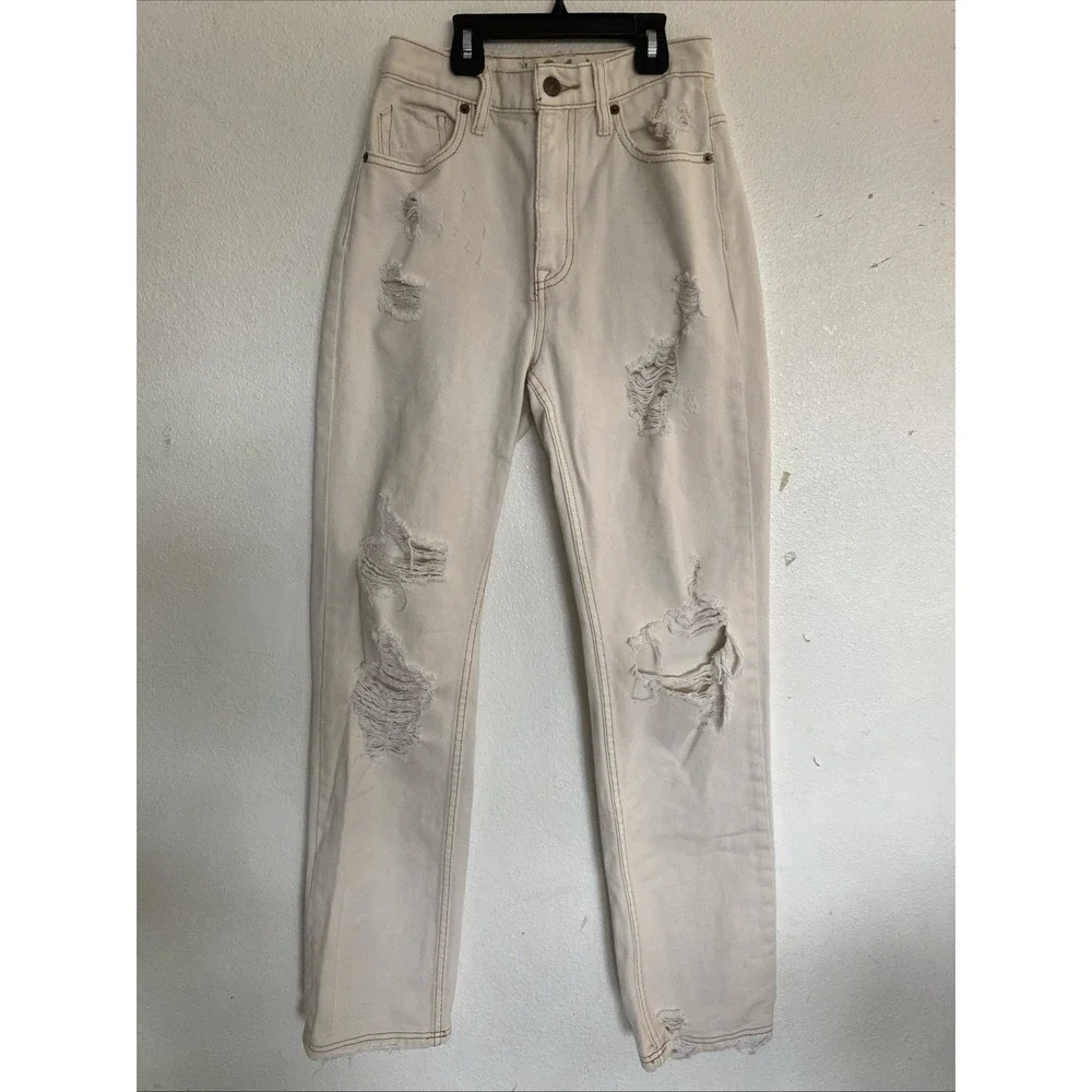 We The Free Crvy WomensJeans‎ Cream 24 High Rise Classic Boho Distressed